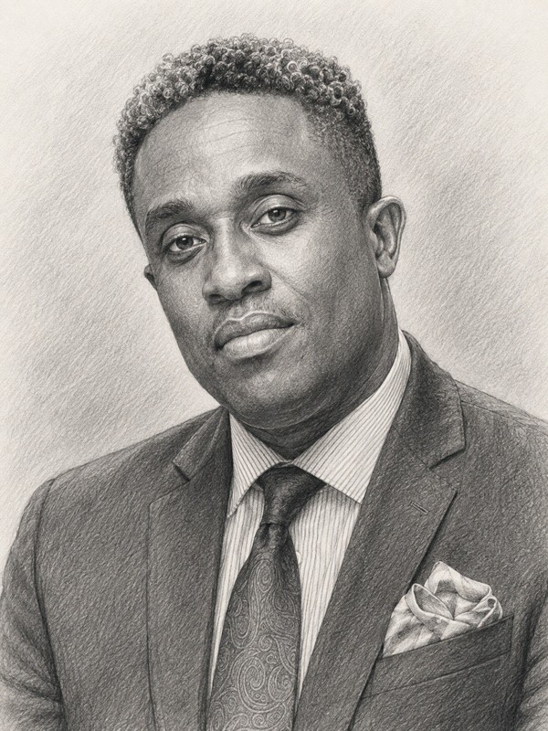 Portrait of Welmyr Jean-Pierre in a dark suit and patterned tie.
